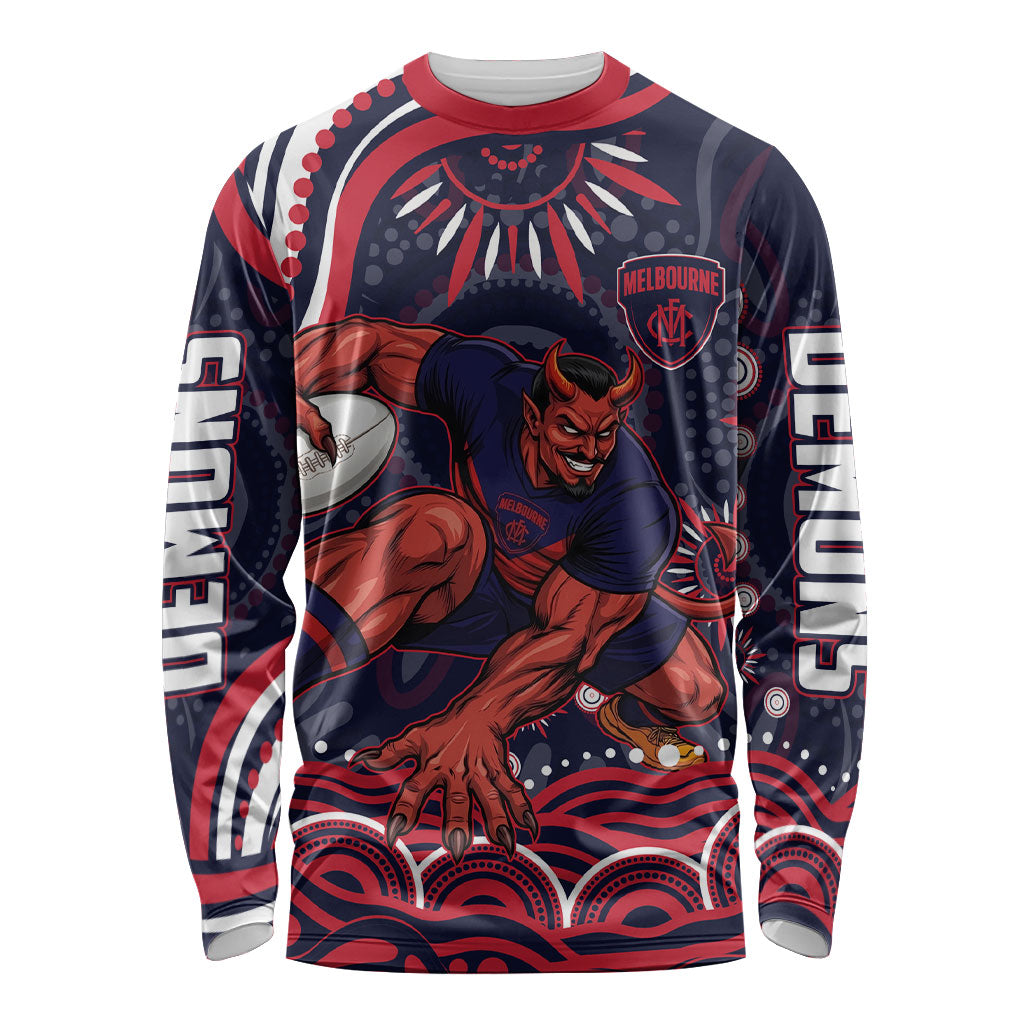 Personalized Melbourne Demons Mascot Long Sleeve Shirt Aboriginal Dot Art - Dreamtime Football Mascot