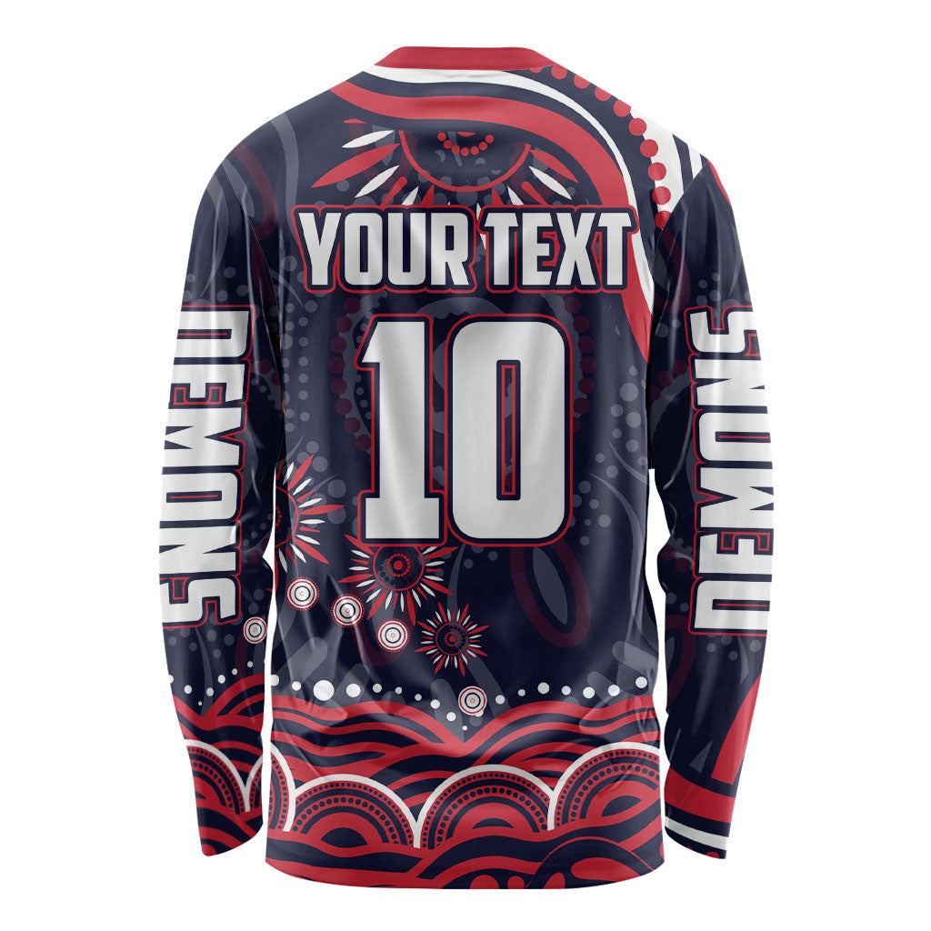Personalized Melbourne Demons Mascot Long Sleeve Shirt Aboriginal Dot Art - Dreamtime Football Mascot