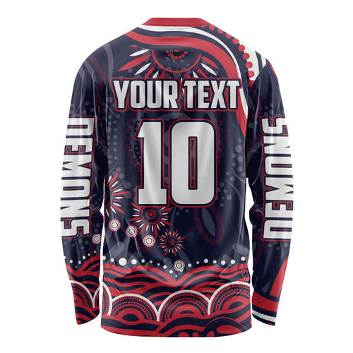 Personalized Melbourne Demons Mascot Long Sleeve Shirt Aboriginal Dot Art - Dreamtime Football Mascot
