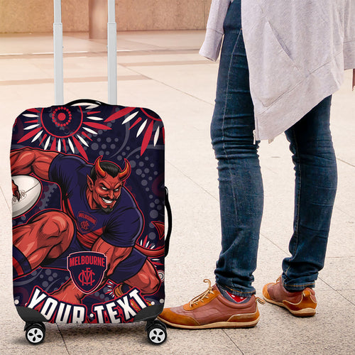 Personalized Melbourne Demons Mascot Luggage Cover Aboriginal Dot Art - Dreamtime Football Mascot