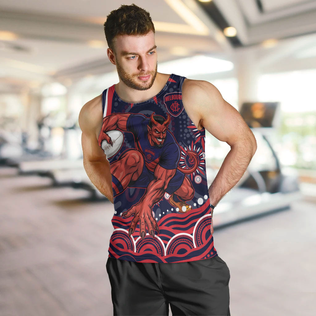 Personalized Melbourne Demons Mascot Men Tank Top Aboriginal Dot Art - Dreamtime Football Mascot