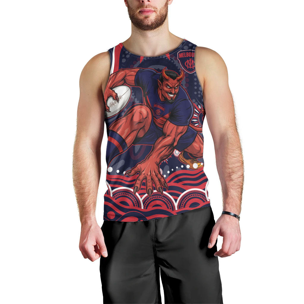 Personalized Melbourne Demons Mascot Men Tank Top Aboriginal Dot Art - Dreamtime Football Mascot