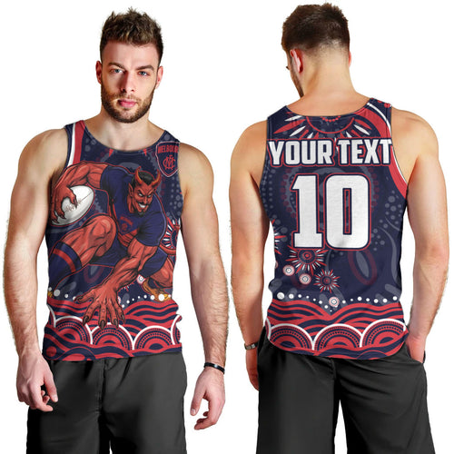 Personalized Melbourne Demons Mascot Men Tank Top Aboriginal Dot Art - Dreamtime Football Mascot