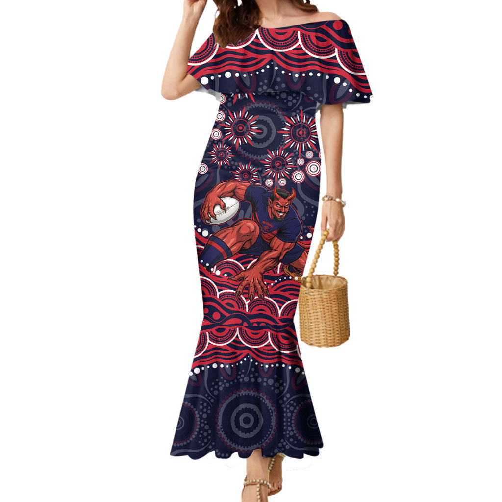 Personalized Melbourne Demons Mascot Mermaid Dress Aboriginal Dot Art - Dreamtime Football Mascot