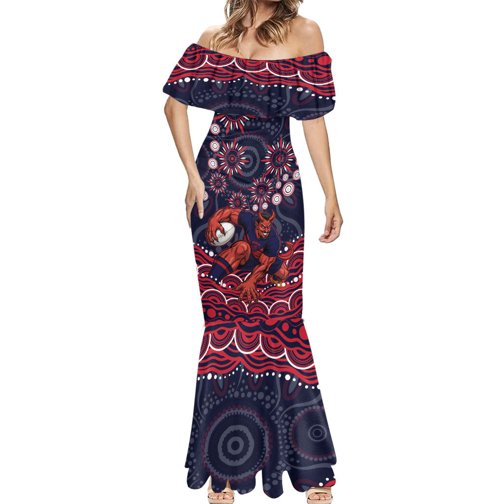 Personalized Melbourne Demons Mascot Mermaid Dress Aboriginal Dot Art - Dreamtime Football Mascot
