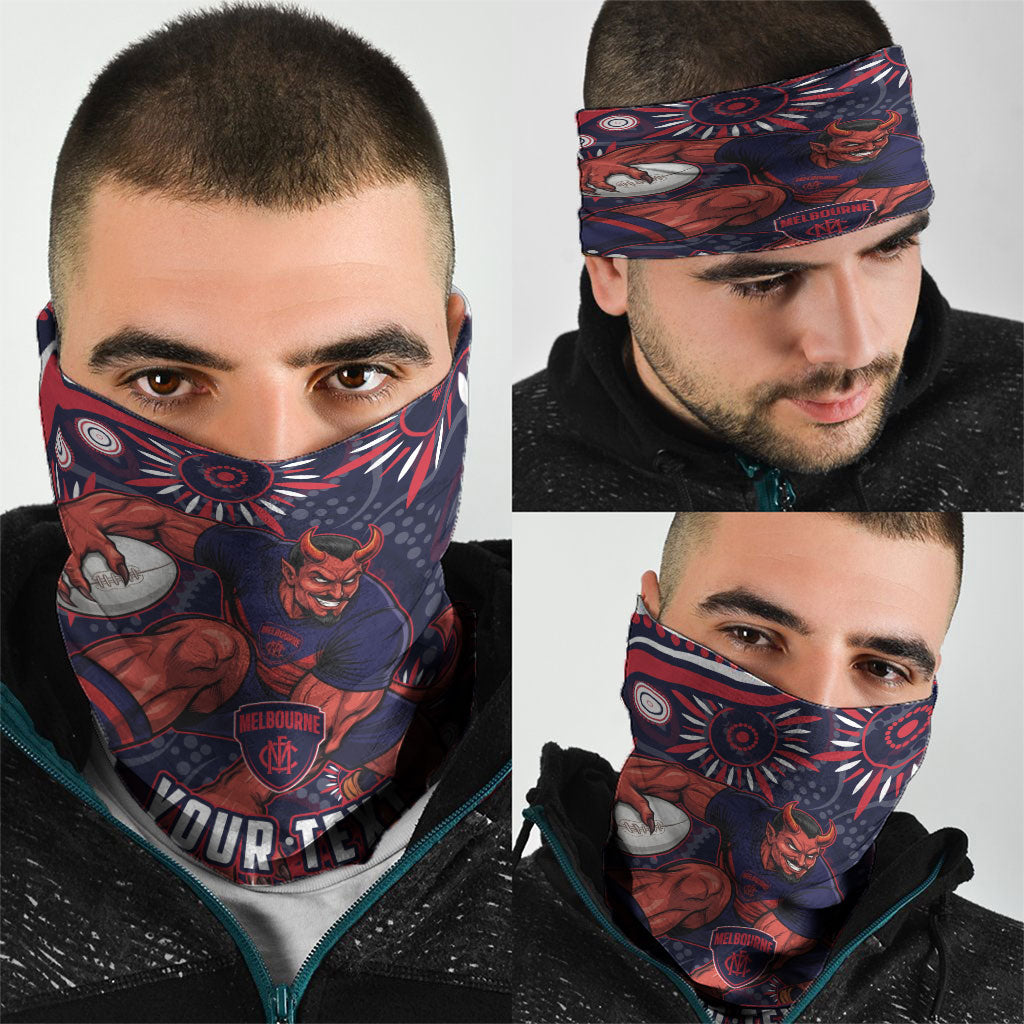 Personalized Melbourne Demons Mascot Neck Gaiter Aboriginal Dot Art - Dreamtime Football Mascot