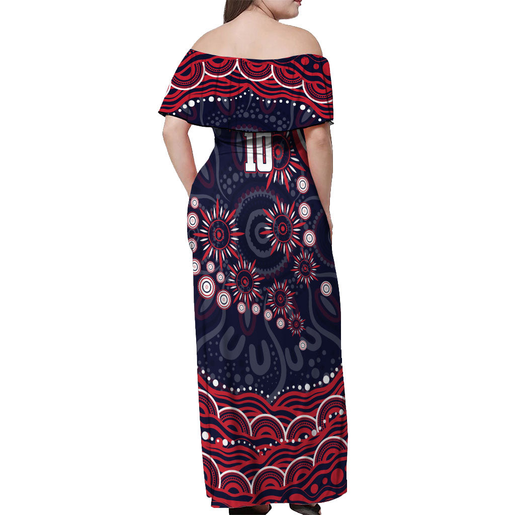 Personalized Melbourne Demons Mascot Off Shoulder Maxi Dress Aboriginal Dot Art - Dreamtime Football Mascot