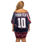 Personalized Melbourne Demons Mascot Off Shoulder Short Dress Aboriginal Dot Art - Dreamtime Football Mascot