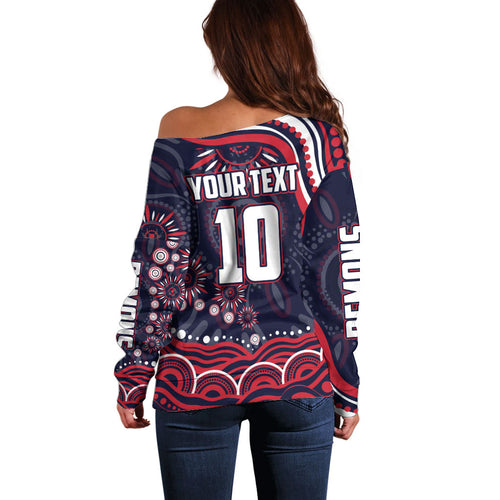 Personalized Melbourne Demons Mascot Off Shoulder Sweater Aboriginal Dot Art - Dreamtime Football Mascot