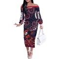 Personalized Melbourne Demons Mascot Off The Shoulder Long Sleeve Dress Aboriginal Dot Art - Dreamtime Football Mascot