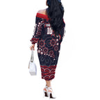 Personalized Melbourne Demons Mascot Off The Shoulder Long Sleeve Dress Aboriginal Dot Art - Dreamtime Football Mascot