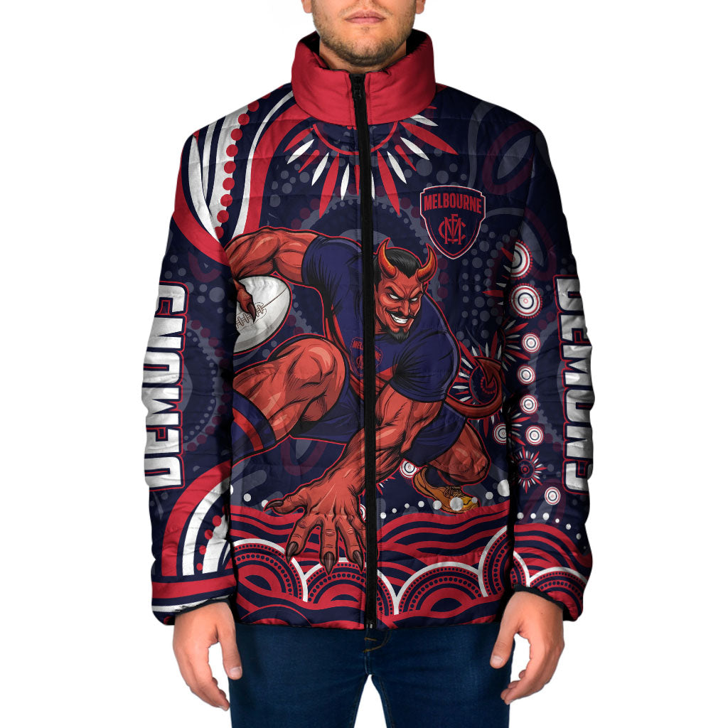 Personalized Melbourne Demons Mascot Padded Jacket Aboriginal Dot Art - Dreamtime Football Mascot