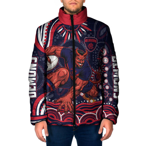 Personalized Melbourne Demons Mascot Padded Jacket Aboriginal Dot Art - Dreamtime Football Mascot