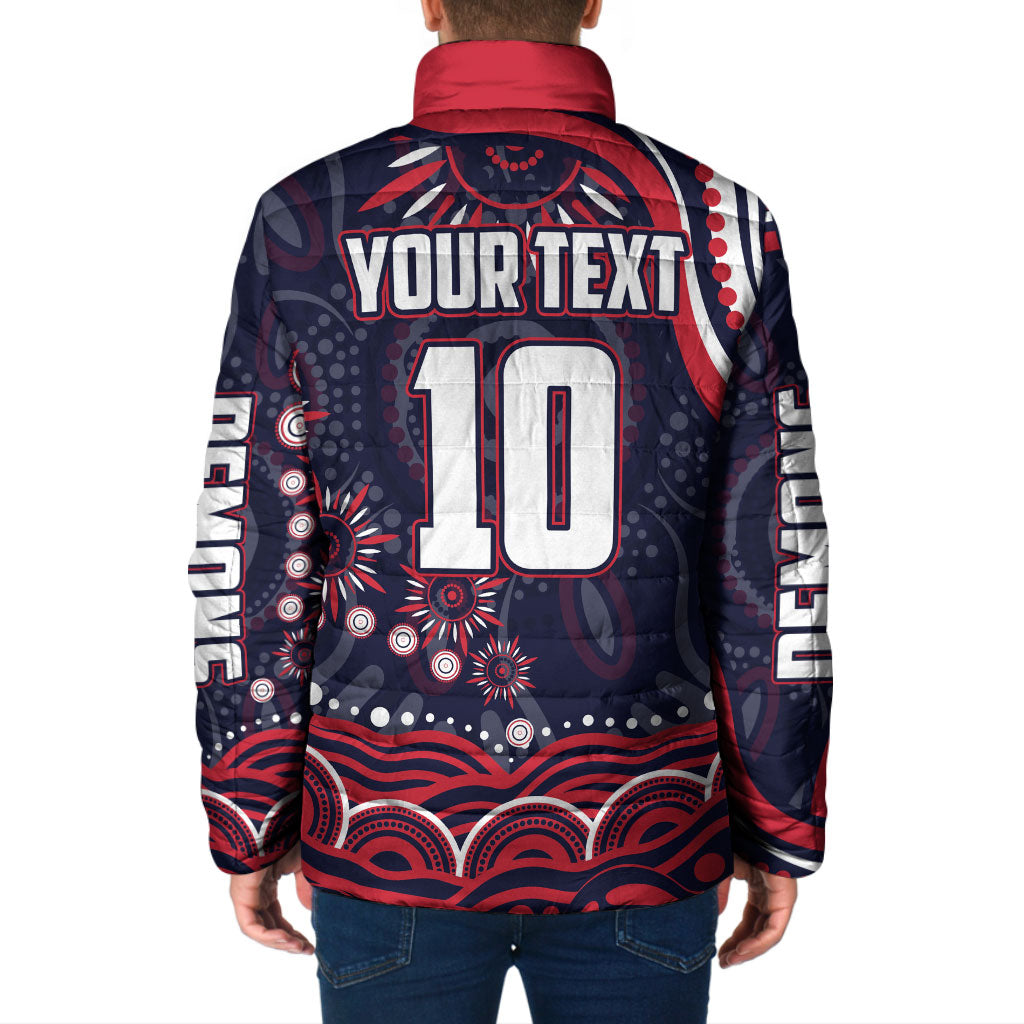 Personalized Melbourne Demons Mascot Padded Jacket Aboriginal Dot Art - Dreamtime Football Mascot