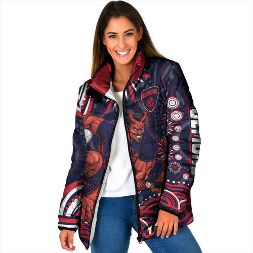 Personalized Melbourne Demons Mascot Padded Jacket Aboriginal Dot Art - Dreamtime Football Mascot