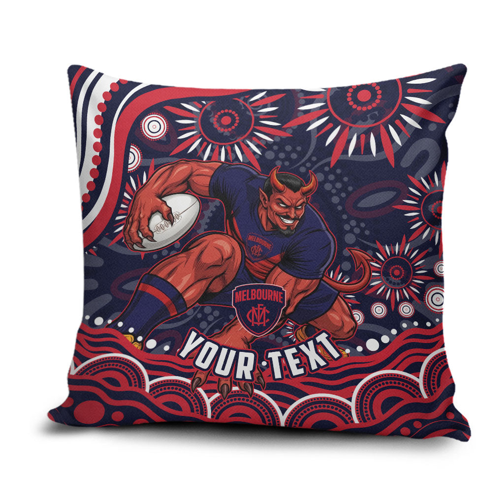 Personalized Melbourne Demons Mascot Pillow Cover Aboriginal Dot Art - Dreamtime Football Mascot
