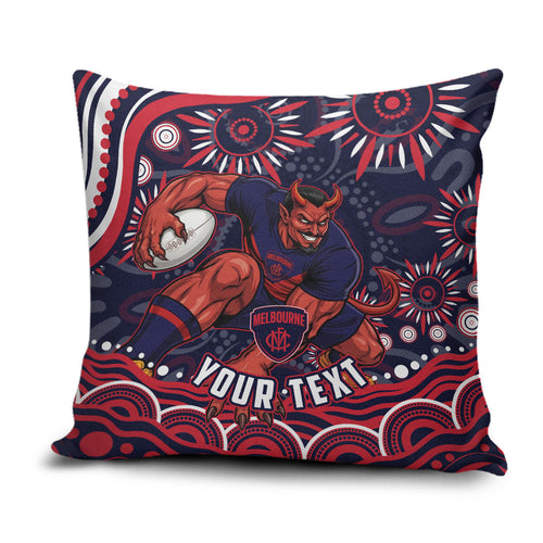 Personalized Melbourne Demons Mascot Pillow Cover Aboriginal Dot Art - Dreamtime Football Mascot