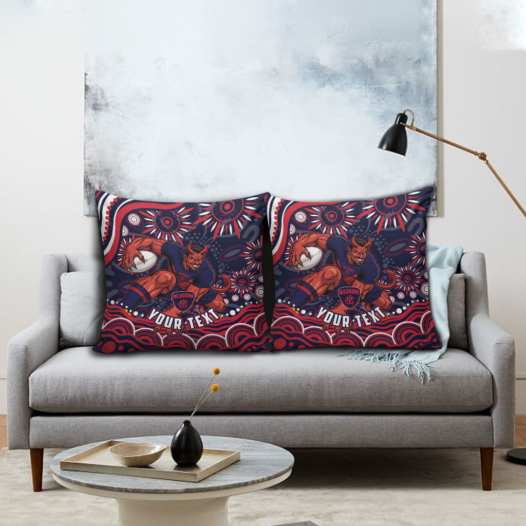 Personalized Melbourne Demons Mascot Pillow Cover Aboriginal Dot Art - Dreamtime Football Mascot