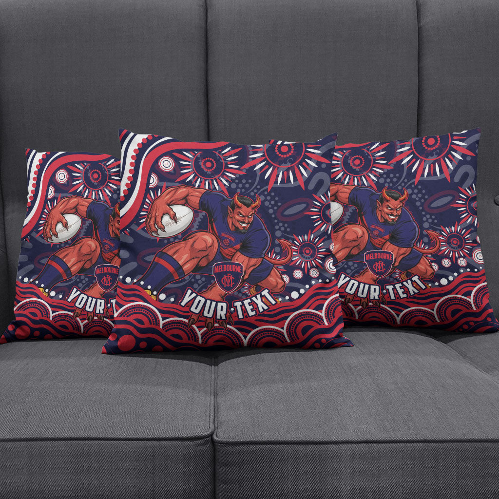 Personalized Melbourne Demons Mascot Pillow Cover Aboriginal Dot Art - Dreamtime Football Mascot