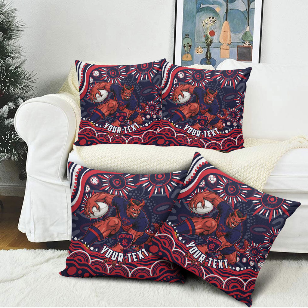Personalized Melbourne Demons Mascot Pillow Cover Aboriginal Dot Art - Dreamtime Football Mascot