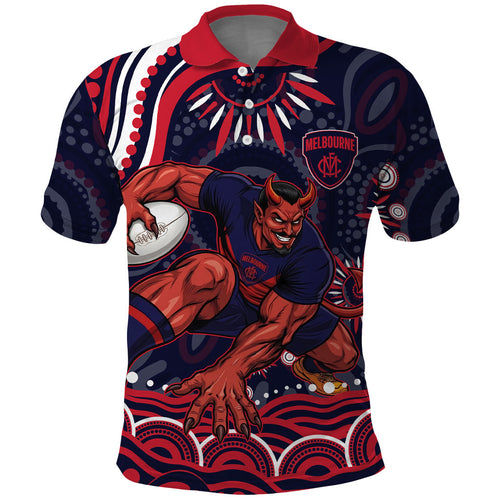 Personalized Melbourne Demons Mascot Polo Shirt Aboriginal Dot Art - Dreamtime Football Mascot
