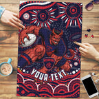 Personalized Melbourne Demons Mascot Puzzle Aboriginal Dot Art - Dreamtime Football Mascot