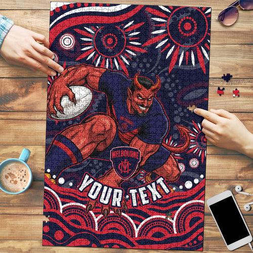 Personalized Melbourne Demons Mascot Puzzle Aboriginal Dot Art - Dreamtime Football Mascot