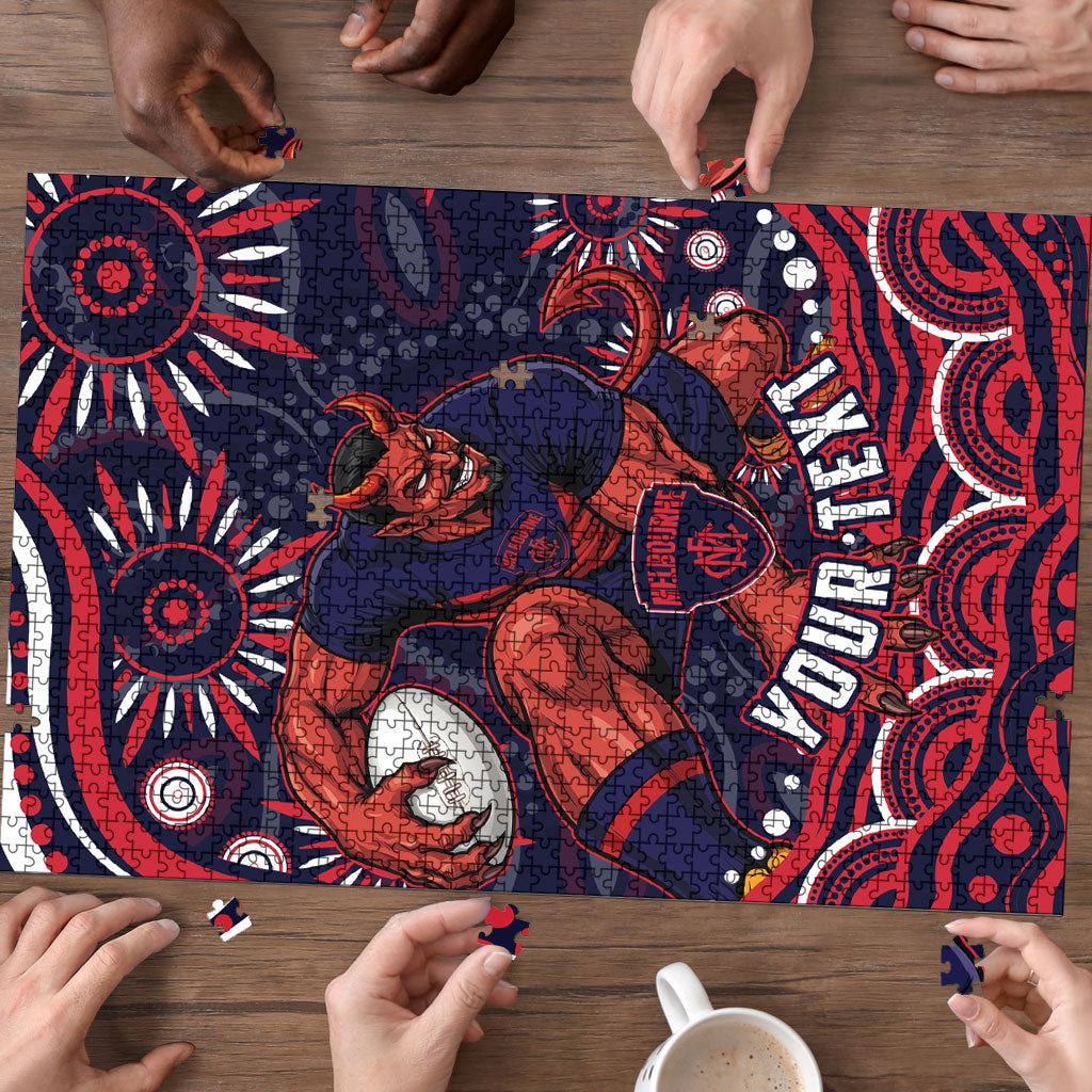 Personalized Melbourne Demons Mascot Puzzle Aboriginal Dot Art - Dreamtime Football Mascot