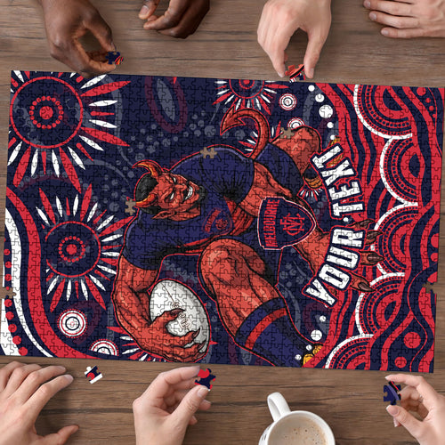 Personalized Melbourne Demons Mascot Puzzle Aboriginal Dot Art - Dreamtime Football Mascot