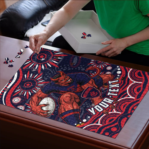 Personalized Melbourne Demons Mascot Puzzle Aboriginal Dot Art - Dreamtime Football Mascot