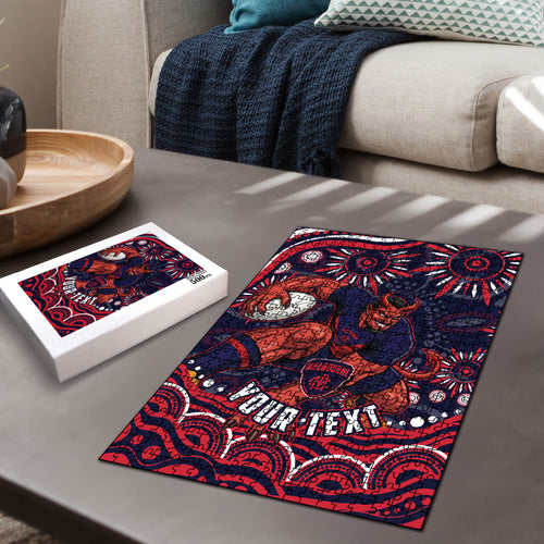 Personalized Melbourne Demons Mascot Puzzle Aboriginal Dot Art - Dreamtime Football Mascot