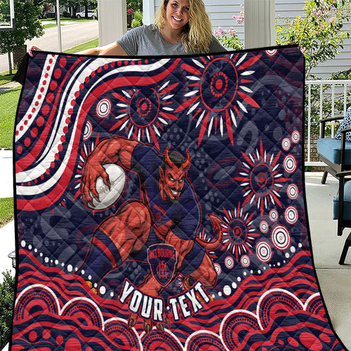 Personalized Melbourne Demons Mascot Quilt Aboriginal Dot Art - Dreamtime Football Mascot