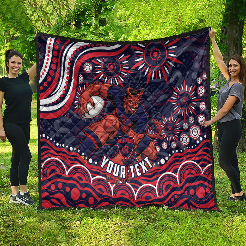 Personalized Melbourne Demons Mascot Quilt Aboriginal Dot Art - Dreamtime Football Mascot
