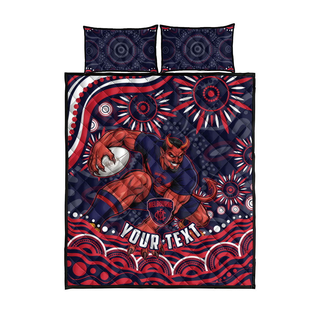 Personalized Melbourne Demons Mascot Quilt Bed Set Aboriginal Dot Art - Dreamtime Football Mascot