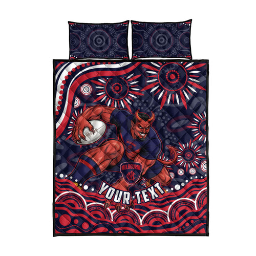 Personalized Melbourne Demons Mascot Quilt Bed Set Aboriginal Dot Art - Dreamtime Football Mascot