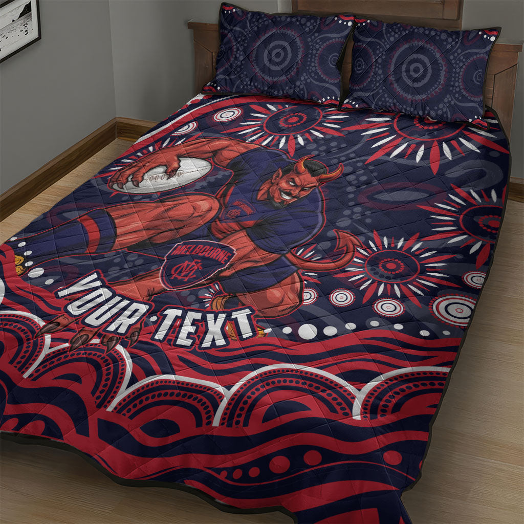 Personalized Melbourne Demons Mascot Quilt Bed Set Aboriginal Dot Art - Dreamtime Football Mascot
