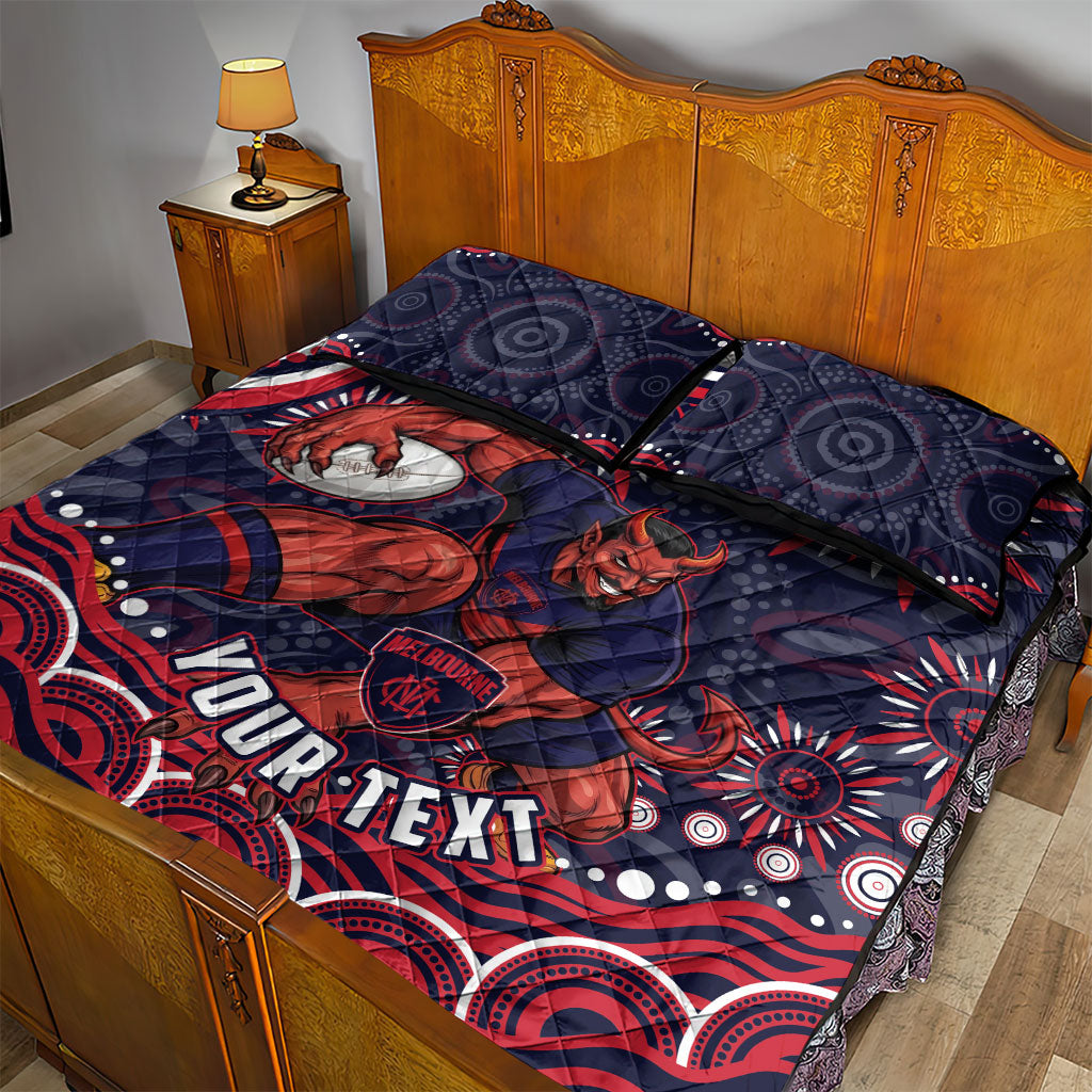 Personalized Melbourne Demons Mascot Quilt Bed Set Aboriginal Dot Art - Dreamtime Football Mascot