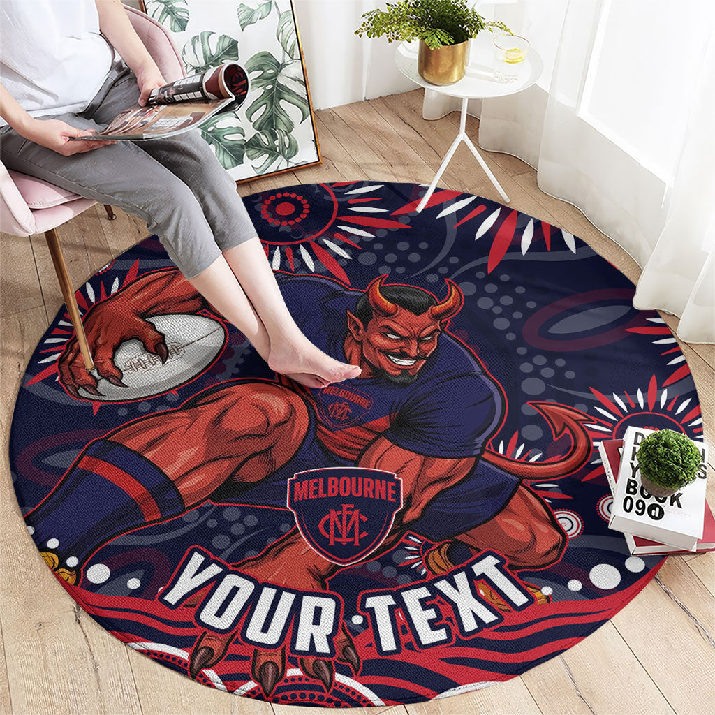Personalized Melbourne Demons Mascot Round Carpet Aboriginal Dot Art - Dreamtime Football Mascot