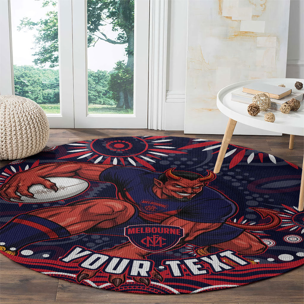Personalized Melbourne Demons Mascot Round Carpet Aboriginal Dot Art - Dreamtime Football Mascot