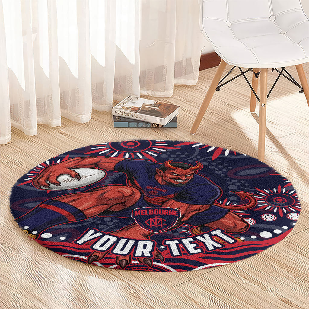Personalized Melbourne Demons Mascot Round Carpet Aboriginal Dot Art - Dreamtime Football Mascot