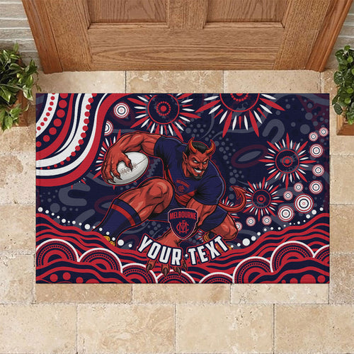 Personalized Melbourne Demons Mascot Rubber Doormat Aboriginal Dot Art - Dreamtime Football Mascot