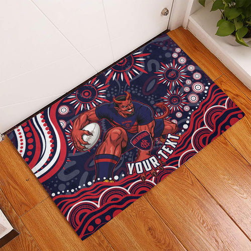 Personalized Melbourne Demons Mascot Rubber Doormat Aboriginal Dot Art - Dreamtime Football Mascot