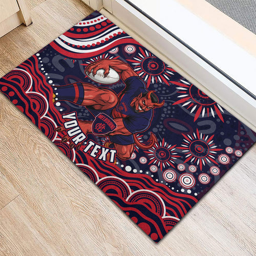 Personalized Melbourne Demons Mascot Rubber Doormat Aboriginal Dot Art - Dreamtime Football Mascot