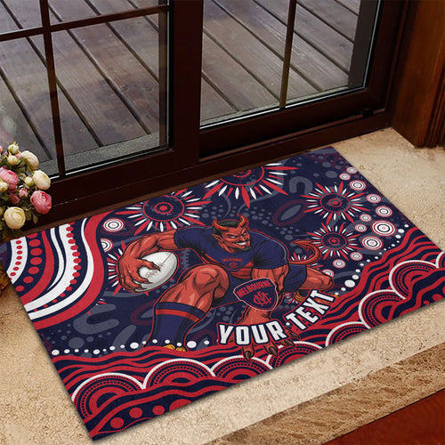 Personalized Melbourne Demons Mascot Rubber Doormat Aboriginal Dot Art - Dreamtime Football Mascot