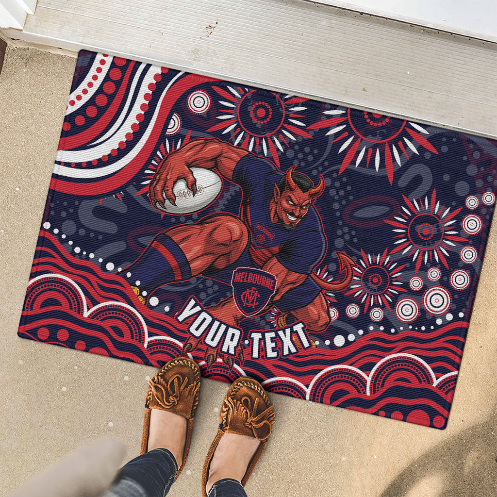 Personalized Melbourne Demons Mascot Rubber Doormat Aboriginal Dot Art - Dreamtime Football Mascot