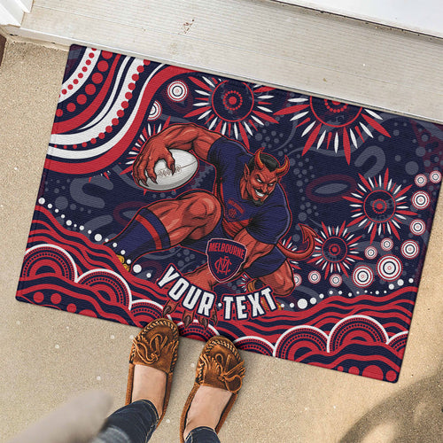 Personalized Melbourne Demons Mascot Rubber Doormat Aboriginal Dot Art - Dreamtime Football Mascot