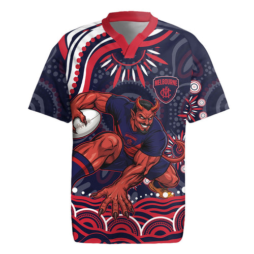 Personalized Melbourne Demons Mascot Rugby Jersey Aboriginal Dot Art - Dreamtime Football Mascot