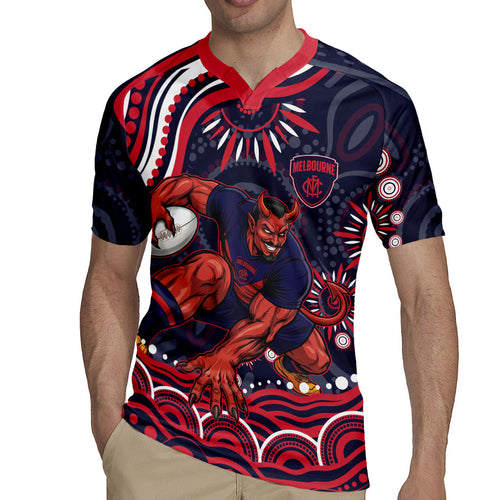 Personalized Melbourne Demons Mascot Rugby Jersey Aboriginal Dot Art - Dreamtime Football Mascot