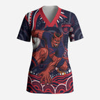 Personalized Melbourne Demons Mascot Scrub Top Aboriginal Dot Art - Dreamtime Football Mascot