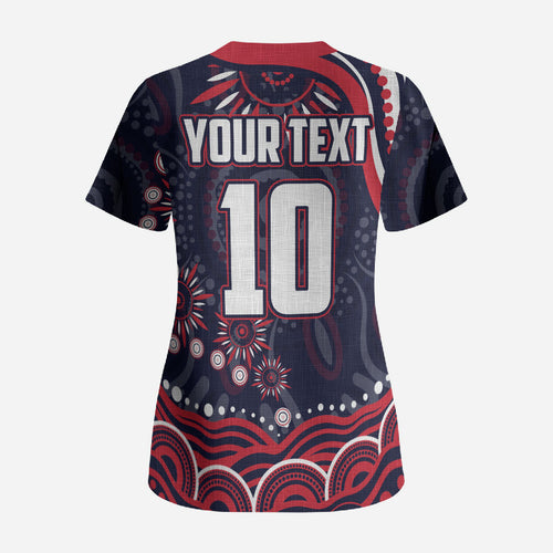 Personalized Melbourne Demons Mascot Scrub Top Aboriginal Dot Art - Dreamtime Football Mascot
